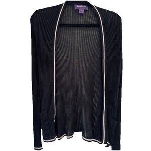 VTG Lauren Ralph Lauren Womens Knit Cardigan Purple Tag Open Front Sweater Sz M